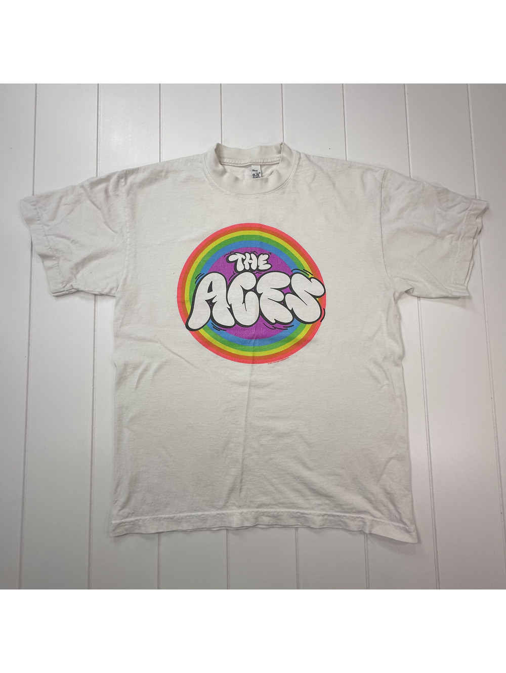 The Aces Band T-Shirt S White Rainbow Logo Graphic Tee Los Angeles Apparel